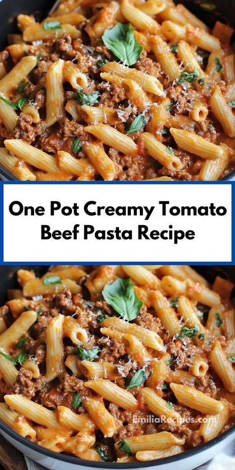 Need quick dinner recipes? This one pot creamy tomato beef pasta recipe is easy, creamy, and delicious. Ideal for dinner ideas for family or a hearty dinner for two. Tomato Beef, Dinner Ideas For Family, Beef Pasta Recipes, Quick Family Dinners, Delicious Family Dinners, Quick Pasta Recipes, Hearty Dinner Recipes, One Pot Pasta Recipes, Beef Pasta