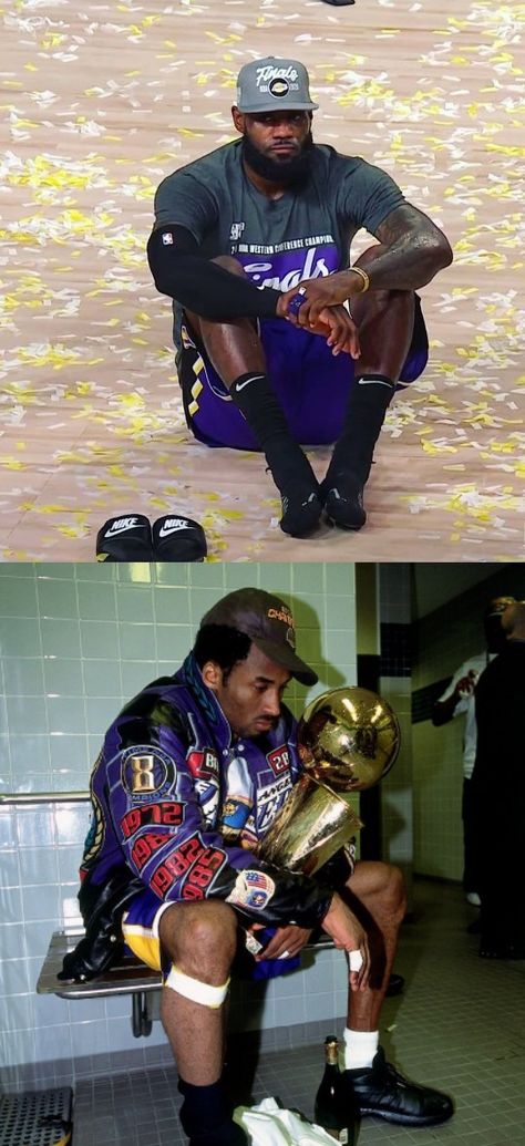 19 years after the iconic Kobe photo someone snaps a picture of LeBron sitting unhappy on the floor after Lakers win the Western Conference Finals. THE JOB IS NOT DONE YET. This championship will be for KOBE.- ThorGift.com - If you like it please buy some from ThorGift.com Kobe Kissing Trophy, Lakers Win, Not Done Yet, Basketball Photography, Western Conference, Sports Photos, Wholesome Memes, Kobe Bryant, On The Floor