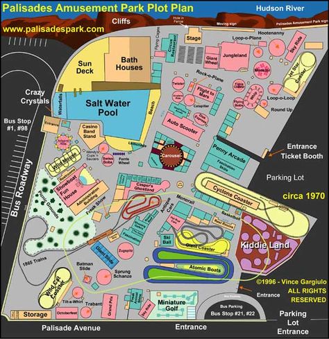 Palisades Amusement Park Map Amusement Park Map, Amusement Park Plan, Palisades Amusement Park, Theme Park Planning, Map Illustrations, Sky Ride, Plot Plan, Park Project, Color Transparency