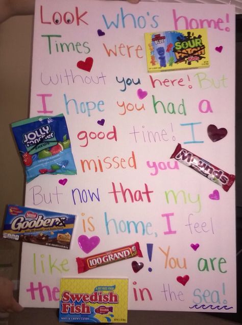 Welcome home candy poster for my boyfriend❤️ Welcome Home From Jail Ideas, Welcome Home Boyfriend, Jail Ideas, Welcome Home Surprise, Welcome Back Party, Welcome Back Home, Timmy Time, Welcome Home Parties, Candy Board