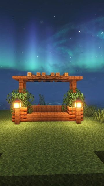 Hanging Chair Minecraft, Cute Minecraft Bench Ideas, Outdoor Furniture Minecraft, Cute Bench Minecraft, Bench Minecraft Ideas, Minecraft Thrown Chair, Park Bench Minecraft, Minecraft Beach Chairs, Minecraft Hanging Bench