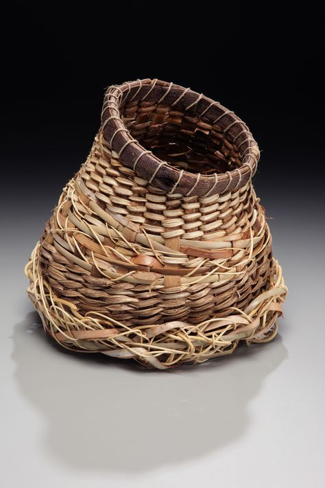 "Nested" - Kudzu, Poplar Bark, Birch Bark, Honey Suckle by Matt Tommey. Matt Tommey, Burden Basket, Bark Baskets, Weaving Basket, Baskets Decor, Honey Suckle, Love Baskets, Yellow Basket, Basket Art