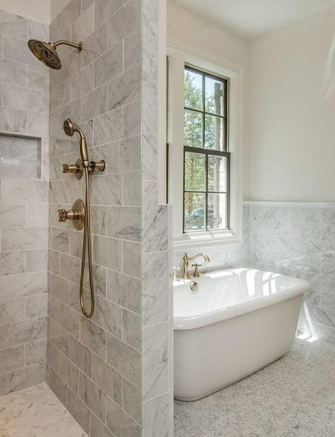 Would You Rather: Tub vs. Shower vs. Tub and Shower - Chris Loves Julia Shower Next To Tub, Grey Marble Bathroom, Master Bath Ideas, Bathroom Remodel Shower, Master Bath Remodel, Trendy Bathroom, Dream Bathrooms, Bathroom Layout, Marble Bathroom