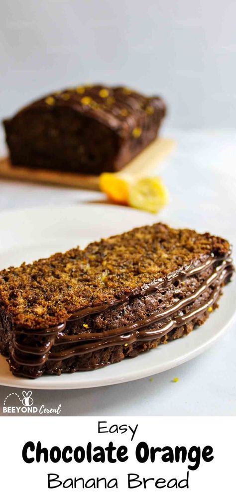 A fabulous loaf of moist, rich, and flavorful banana bread isn't far away. While you may not have tried chocolate orange banana bread before, you won't want to live without this simple recipe. Chocolate and bananas, chocolate and oranges, oranges and bananas, all of these make great pairs but put them together and it's a three-way combination of flavors that works great in every slice. Chocolate Orange Banana Bread, Orange Banana Bread, Tasty Snacks, Chocolate Dessert Recipes, Elegant Cakes, Chocolate Craving, Dessert Bread, Chocolate Orange, Simple Recipe