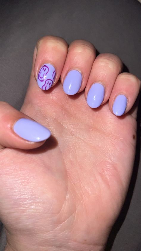 Purple smiley face nails Squiggly smiley face nails Purple Nails Smiley Face, Squiggly Smiley Face Nails, Purple Smiley Face Nails, Drippy Smiley Face Nails, Peace Sign Nails, Purple Smiley Face, Smiley Face Nails, Really Short Nails, Lexi Nails