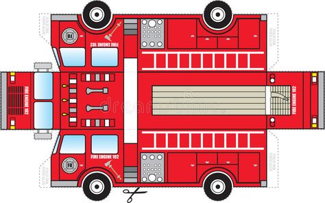 Photo about Illustration of fire truck. Can be cut out and glued together to create a three dimensional fire truck toy. Illustration of child, dimensional, glued - 43248711 Fire Truck Craft, Fire Truck Nursery, Paper Fire, Truck Crafts, Paper Model Car, Firetruck Birthday Party, Toy Fire Trucks, Paper Car, House Template