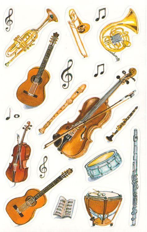 Music Instruments Stickers, Music Stickers Aesthetic, Music School Aesthetic, Musical Instruments Aesthetic, Romantic Period Music, Vintage Design For Scrapbook, Abc Clipart, Instruments Aesthetic, Clipart Aesthetic