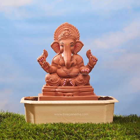 Eco-Friendly Ganpati, Eco-Friendly Ganesh Idols | Tree Ganesha Dagdusheth Ganpati, Ganpati Murti, Eco Friendly Ganesha, Clay Ganesha, Ganpati Decoration At Home, Paper Decorations Diy, Ganapati Bappa, Ganesh Idol, Ganpati Decoration