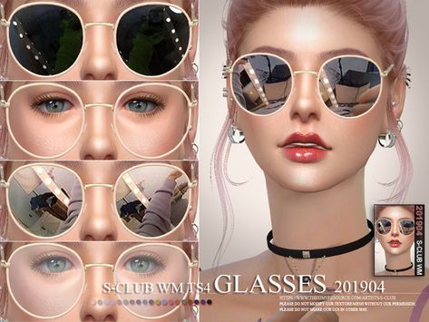 sims 4 cc // custom content accessories // shades sunglasses //  S-Club ts4 WM Glasses 201904 Sims 4 Reading Glasses Cc, Sims 4 Cc Glasses, Sims4 Accessories, Sims Accessories, Mods Sims 4, Sims 4 Piercings, Alpha Cc, The Sims 4 Skin, The Sims 4 Pc