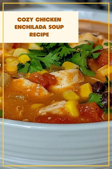 A warm and inviting chicken enchilada soup in a bowl, topped with cheese and herbs that offers a comforting, hearty meal perfect for dinner leaks rich flavors and easy preparation. Cheese Enchilada Sauce, Easy Chicken Enchilada Soup, Chicken Enchilada Soup Recipes, Enchilada Soup Recipe, Easy Fast Recipes, Soup Store, Chicken Fried Rice Recipe, Chicken Enchiladas Easy, Homemade Enchiladas