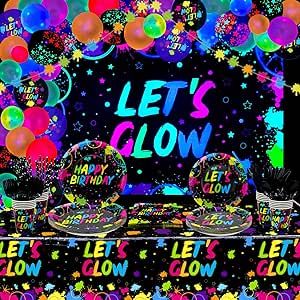 Blacklight Party Decorations, Glow Backdrop, Glow Neon Party, Neon Balloons, Neon Party Decorations, Neon Party Supplies, Glow Party Supplies, Paper Garlands, Blacklight Party