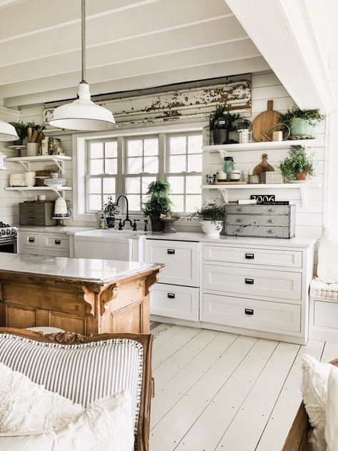 Where Did The Corbel Shelves Go? - Liz Marie Blog Cabinets Styles, Cottage Kitchen Design, Decor Ikea, Farmhouse Kitchen Design, Rustic Farmhouse Kitchen, Cottage Kitchens, Classic Kitchen, White Kitchen Design, Kitchen Farmhouse