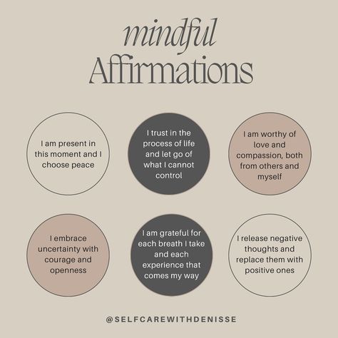 I hope these affirmations bring you peace and mindfulness. 1. I am present in this moment and I choose peace. 2. I trust in the process of life and let go of what I cannot control. 3. I am worthy of love and compassion, both from others and myself. 4. I embrace uncertainty with courage and openness. 5. I am grateful for each breath I take and each experience that comes my way. 6. I release negative thoughts and replace them with positive ones. Follow @selfcarewithdenisse for your daily dos... Present Affirmations, I Am Open To Receive Affirmations, Release Negative Thoughts Affirmations, Affirmations For Release And Let Go, Forgiving Myself Affirmations, Go With The Flow Affirmation, Release Negativity Affirmations, I Choose Peace, I Am Present