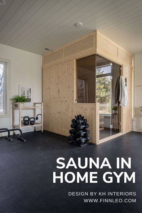 Yoga Sauna Room, Gym Sauna Room, Gym Shed With Sauna, Sauna In Garage Ideas, Home Spa And Gym, Sauna In Home Gym, Basement Sauna And Gym, At Home Sauna Room, Home Gym With Sauna And Cold Plunge