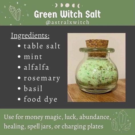 Witch Salt, Wicca Herbs, Green Salt, Wicca Recipes, Kitchen Witch Recipes, Magickal Herbs, Witchy Tips, Witch Herbs, Green Witchcraft