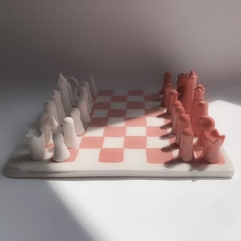 Chess Clay Diy, Nolan Aesthetic, Clay Chess Board, Clay Chess Pieces Diy, Handmade Clay Chess Set, Diy Chess Board, Clay Checkerboard, Clay Chess, Check And Mate