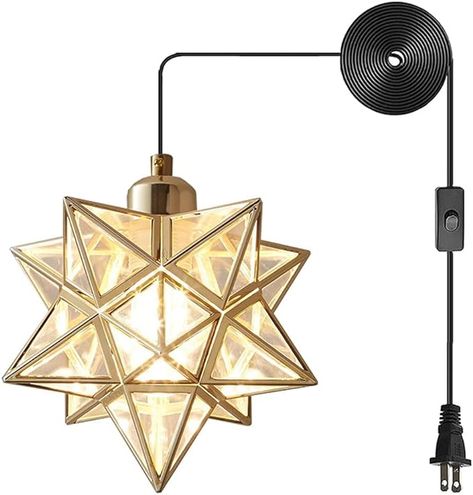 AECBUY Gold Ceiling Pendant Hanging Lamp, Metal and Clear PVC Star Pendant Light, Vintage Hanging Lamp Plug in Cord and Switch for Dining Room Living Room Bedroom - Amazon.com Star Pendant Light, Moon Room, Pendant Light Cord, Star Pendant Lighting, Plug In Pendant Light, Gold Ceiling, Metal Pendant Lamps, Hanging Pendant Lamp, Vintage Pendant Lighting