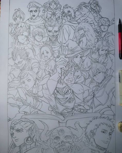 9,919 Likes, 140 Comments - Steff Pastrano (スティーブンキング) (@baby8stef) on Instagram: “WIP: Black Clover (Black Bulls X EotMS) - Commission Poster A2 16.5 x 23.5" 👉 Whew, it took me some…” Black Clover Art, Black Clover Black Bulls, Black Bulls, Banner Drawing, Anime Drawing Books, Black Bull, Black Clover Anime, Ghibli Art, Easy Drawings Sketches