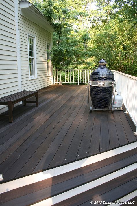 Mahogany Deck, Woodbridge, CT Red Wood Deck, Dark Wood Decking, Grey Deck Stain, Mahogany Deck, Deck Paint Colors, Outside House Decor, Deck Stain Colors, Mahogany Decking, Cabin Deck