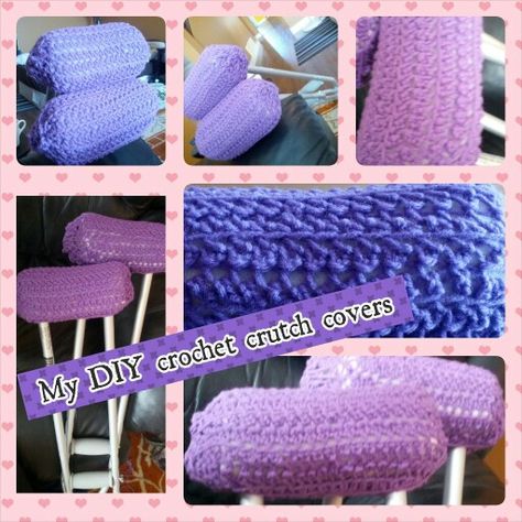 DIY crochet padded crutch covers Crochet Crutch Cover, Crutch Covers Diy, Crutches Padding Diy, Crutch Accessories, Crochet Medical, Ankle Cast, Crutch Covers, Knee Rehab, Crutches Accessories