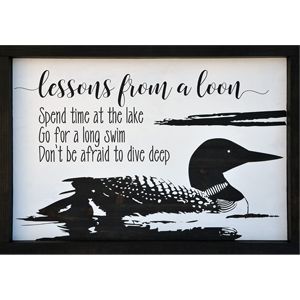 Loon Decor Lake Houses, Cabin Sayings Signs, Camp Branding, Loon Decor, Loon Tattoo, Lake Home Decor, Cottage Names, 2x4 Crafts, Farmhouse Style Frames