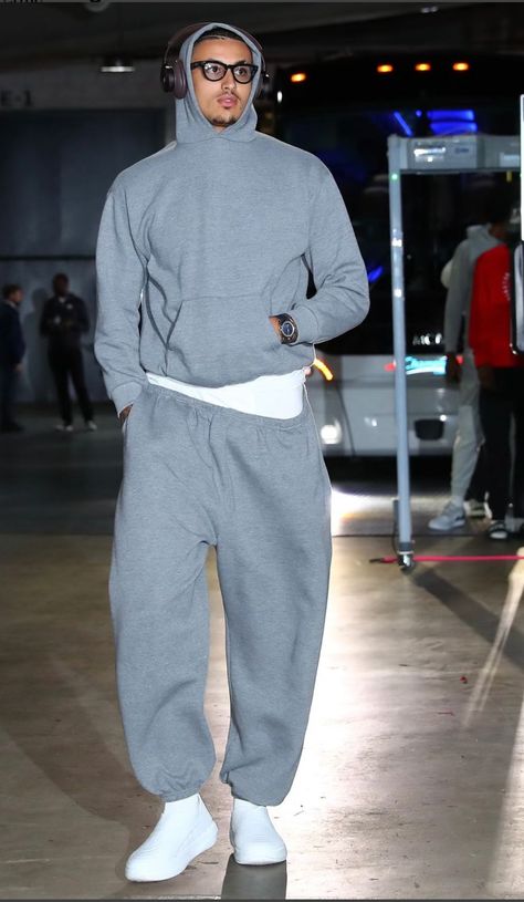 Kyle Kuzma Is Retiring His Tunnel Looks Sweat Outfits Men, Sweats Outfit Men, Sweat Suits Outfits, Kyle Kuzma, Sweats Outfit, Grey Sweats, Sweat Suit, Nba Stars, Sports Fashion