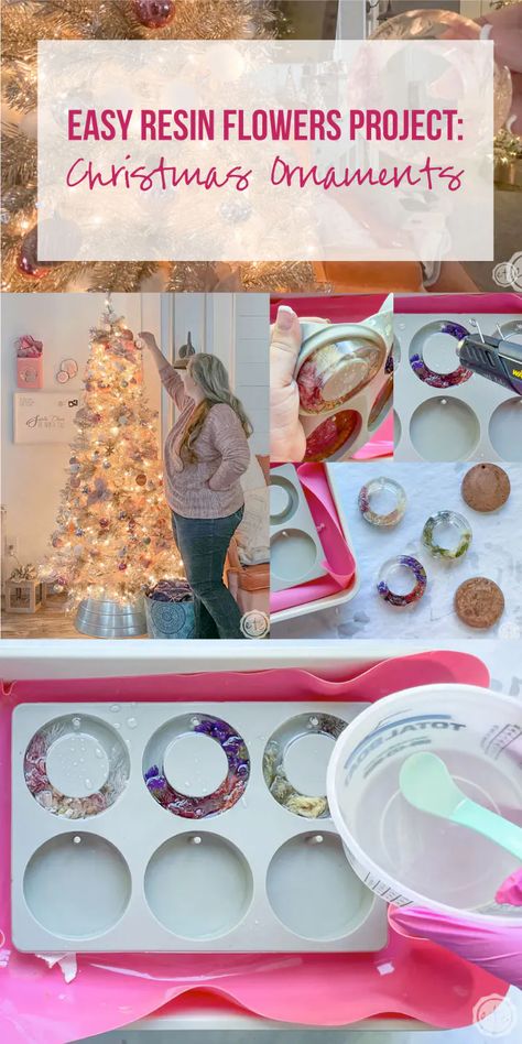 Easy Resin Flowers Project: Christmas Ornaments! - Happily Ever After, Etc. Epoxy Resin Ornaments Diy, Resin Christmas Tree Ornaments, Resin Ornaments Diy, Christmas Resin Ideas, Resin Christmas Ornaments, Making Christmas Ornaments, Rose Gold Christmas Tree, Christmas Resin, Resin Artist