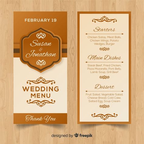 Wedding menu template | Premium Vector #Freepik #vector #frame #wedding #wedding-invitation #menu Menus Design, Wedding Menu Design, Wedding Menus Design, Wedding Food Menu, Shadi Card, Grilled Desserts, Birthday Invitation Card Template, Menu Card Design, Cold Cake