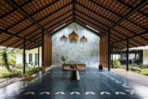 Gallery of Sukasantai Farmstay | Goy Architects | Media - 24 Case Creole, Modern Tropical House, Resort Architecture, Pattern Tiles, Tropical Architecture, Kerala House Design, Bamboo House, Kerala Houses, Casas Coloniales