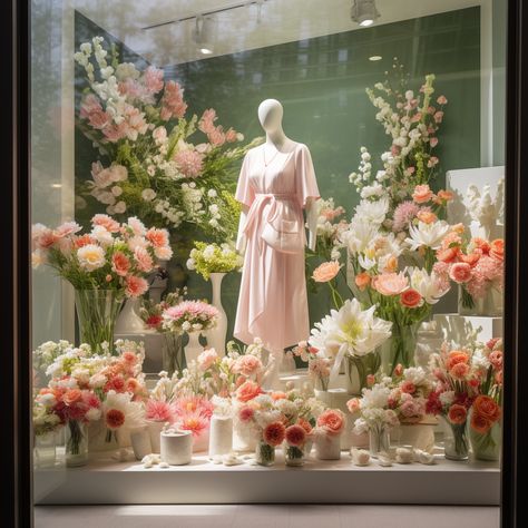 Flower Displays Retail, Fresh Flower Display, Spring Store Displays, Spring Shop Window Display, Flower Shop Window Displays, Flower Shop Decor Ideas, Floral Shop Interior, Retail Window Display Ideas, Flower Window Display