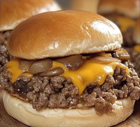 𝓢𝓲𝓹 𝓢𝓸𝓬𝓲𝓮𝓽𝔂 | Steakhouse Burger Sloppy Joes | Facebook Steakhouse Burger Sloppy Joes, Burger Sloppy Joes, Mississippi Burger, Hamburger Board, Steakhouse Burger Recipe, Sloppy Joes Biscuits, Sloppy Joe Burger, Superbowl Sunday Food, Steakhouse Burger