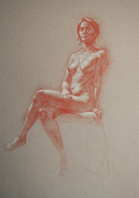 Study of H, 12" x 16", coloured pencil and white chalk on toned paper, $100, click here to learn more Toned Paper Sketchbook, Line Weight Drawing, Toned Paper Drawing, Life Drawing Pose, Master Drawing, Pen Sketch, Toned Paper, White Chalk, Art Pens