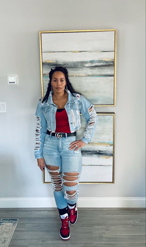 Denim And Dunks Outfit, Heritage Jordan 1 Outfit, Air Jordan 1 Outfit Women Jeans, Jordans And Jeans Outfits Women, Jordan 1 And Dress Outfit, Dress With Jordan 1 Outfit, Jeans And Jordans Outfit Women, Jordan Shoes Outfits Women, Jordan 1 Outfit Women Baddie