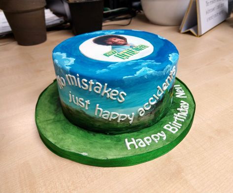 Bob Ross Cake Ideas, Bob Ross Cupcakes, Bob Ross Cake, Bob Ross Themed Birthday Party, Bob Ross Party Decorations, Bob Ross Birthday, Bob Ross Meme, Bob Ross, Cake Board