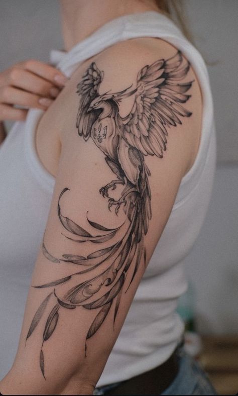 Phoenix Tattoo On Shoulder, Phoenix Shoulder Tattoo For Women, Phoenix Tattoo Feminine Small For Women, Pheonix Tattoo For Women, Flying Phoenix Tattoo, Most Beautiful Tattoos, Phoenix Feather Tattoos, Tato Phoenix, Bird Tattoo Sleeves