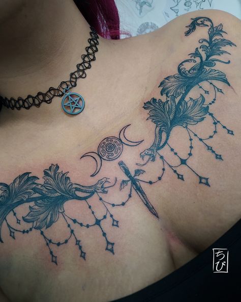 #hecate #triplemoon Pagan Chest Tattoo, Hecate Tattoo Symbols, Hekate Tattoo, Hecate Tattoo, Hecate Symbol, Pagan Tattoo, Tatoo Inspiration, Ornamental Tattoo, Dope Tattoos