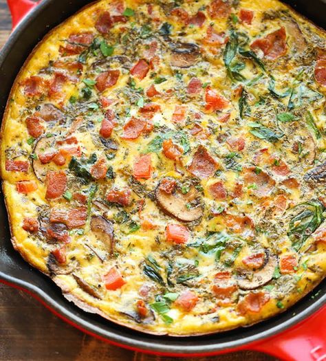 Spinach Mushroom Frittata, Bacon Frittata, Easy Frittata, Fancy Brunch, Bacon Mushroom, Spinach Frittata, Mushroom Spinach, Bacon Stuffed Mushrooms, Easy Bacon