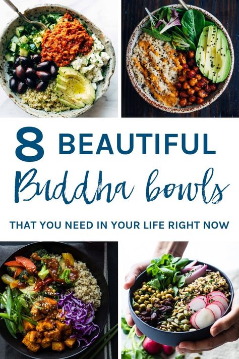 8 beautiful Buddha Bowls that you need in your life right now. They are easy to make, visually appealing and super healthy. What is not to like! | becomingness.com #buddhabowls #healthy #salad Budha Bowl, Budha Bowls, Buddha Bowl Recipes, Superfood Bowl, Beautiful Buddha, Buddha Bowls Recipe, Bowls Recipes, Bowl Meals, Vegan Buddha Bowl