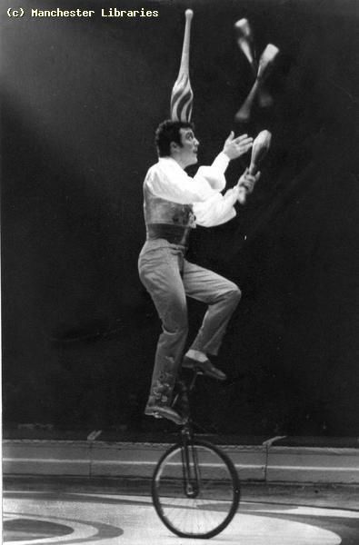 Unicyclist juggling, Belle Vue Circus, 1960    Unicyclist juggling, Belle Vue Circus    m08513 Steampunk Circus, Old Circus, Harry Potter Art Drawings, Circus Aesthetic, Circus Sideshow, Circus Acts, Circus Characters, Circus Performers, Bearded Lady