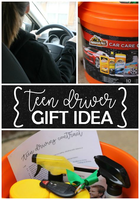 Teen Driver Gift Idea at GingerSnapCrafts.com Driving Gifts Ideas, 16th Birthday Ideas For Boys, Teen Driving Contract, 16th Birthday Ideas, Birthday Ideas For Boys, Sweet 16 For Boys, Teen Driving, Boy 16th Birthday, Gifts For New Drivers