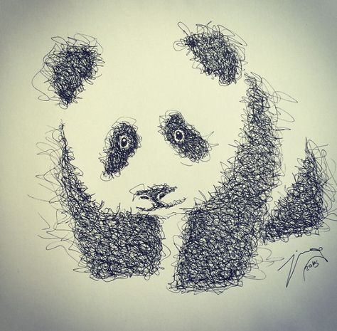 Panda Portrait, Scribble Drawings, Black Pen Drawing, Dotted Drawings, Scribble Drawing, Cute Bear Drawings, Scribble Art, Pen Art Drawings, Panda Art