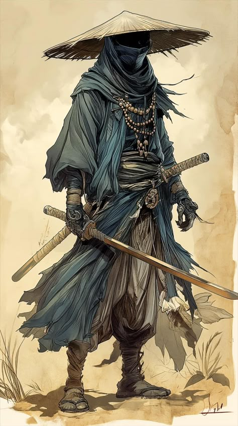 D&d Samurai, Fantasy Samurai Art, Samurai Dnd Character, Oni Fantasy Art, Japanese Oni Art, Ninja Character Art, Samurai Character Art, Japanese Fantasy Art, Samurai Concept Art