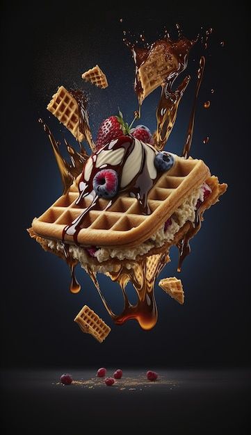 Waffles Photography, Waffles With Chocolate, Pancake Drawing, Waffle Shop, Dark Gray Background, Food Photography Background, Crepes And Waffles, Waffle Maker Recipes, Waffle Ice Cream