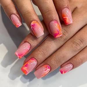 Pink Orange Gold Nails, Summer Nails Colors Designs, Nail Shapes Square, Back To School Nails, Squoval Nails, Nail It, Nails Aesthetic, Vibrant Nails, Colorful Nail Designs