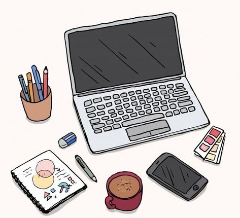 Laptop Drawing Aesthetic, Laptop Illustration Art, Work Space Aesthetic, Cartoon Computer Wallpaper, Graphic Design Workspace, Like Illustration, Laptop Art, Laptop Drawing, Laptop Illustration