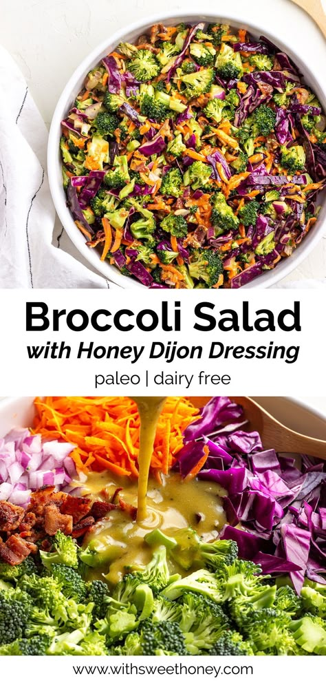 Honey Dijon Dressing, Crunchy Broccoli, Dairy Free Salads, Dijon Dressing, Bbq Salads, Gourmet Salad, Paleo Salads, Honey Dijon, Summer Meal