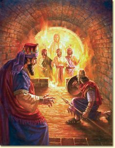 Daniel 3: Shadrach, Meshach and Abednego in the fiery furnace - Bible Craft A favorite bible story! Fiery Furnace, Biblical Artwork, Bible Images, Lds Art, Bible Illustrations, Bible History, Bible Characters, Christian Artwork, Prophetic Art