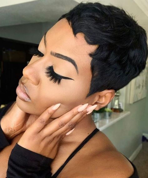 Short Picie Cut For Black Women, Pixie Black Hair, Super Short Pixie For Black Women, Short Sassy Hair Black Women, Very Short Pixie Haircut Black Women, Black Pixie Haircut, Relaxed Hairstyles, Short Relaxed Hairstyles, Black Hair Short Cuts