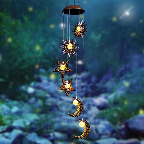 Amazon.com: Tryme Solar Wind Chimes with Sun Moon Star Solar Powered Wind Chimes Warm LED Windchimes Hanging Outdoor Lights Unique Decor Gifts for Wife Mom Grandma Neighbors : Patio, Lawn & Garden Moon Wind Chimes, Solar Powered Garden Lights, Mather Day, Solar Wind Chimes, Hanging Solar Lights, Solar Wind, Sun Moon Stars, Outdoor Lights, Hanging Garden