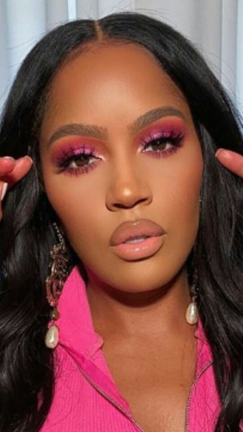 Pink Makeup On Black Women, Pink Makeup For Black Women, Hot Pink Makeup Looks Black Women, Pink Make Up Looks Black Women, Pink Soft Glam Makeup Black Women, Soft Pink Makeup Looks Black Women, Black Barbie Makeup, Makeup By Shayla, Pink Makeup Looks Black Women